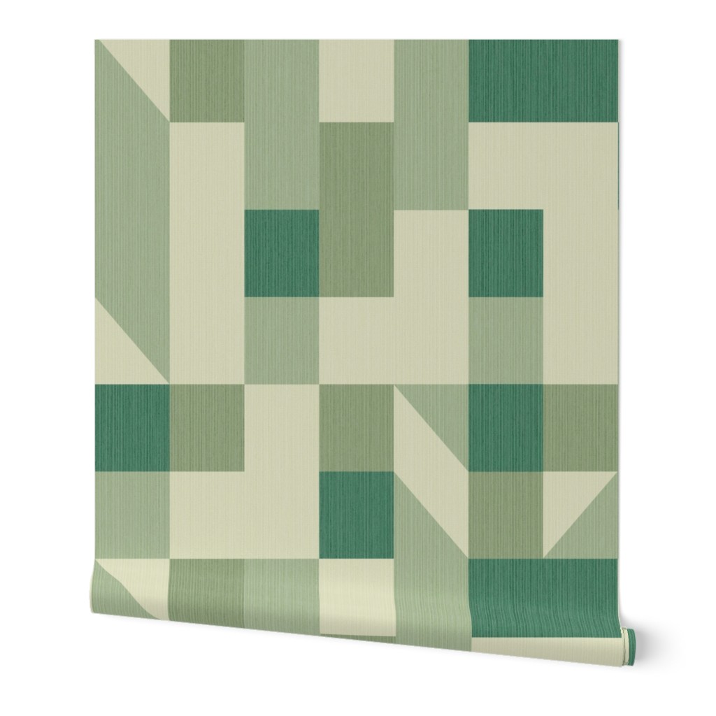 Bold monochromatic geometric abstract squares triangles // big scale 0009 B // irregular squares trianglesgreen greens beige olive emerald color