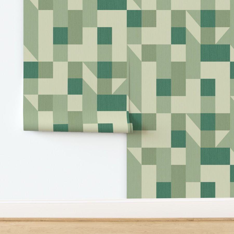 Bold monochromatic geometric abstract squares triangles // big scale 0009 B // irregular squares trianglesgreen greens beige olive emerald color