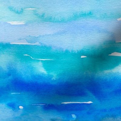 To the Beach - hand painted with watercolors abstract beach sea lagoon ocean landscape, beach house coastal chic turquoise teal and sky blue ombre design