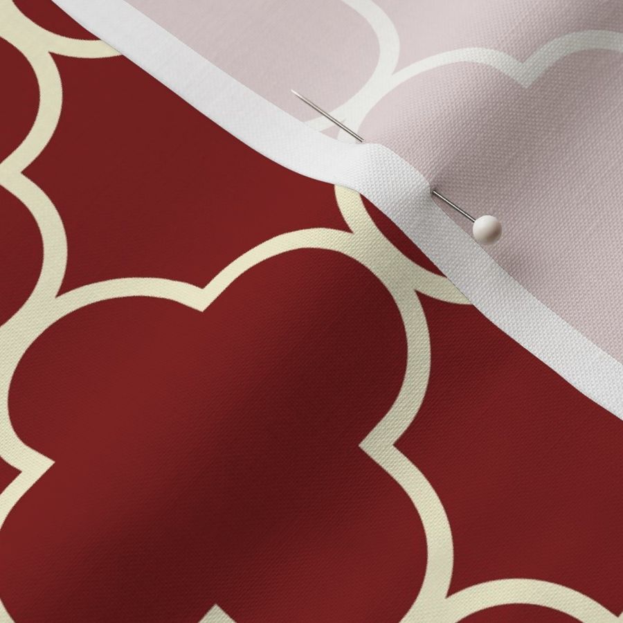 Crimson Red and Cream Quatrefoil Wallpaper