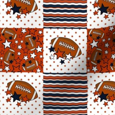 Smaller Patchwork 3" Squares Team Spirit Football Chicago Bears Colors Burnt Orange Navy and White for Cheater Quilt or Blanket