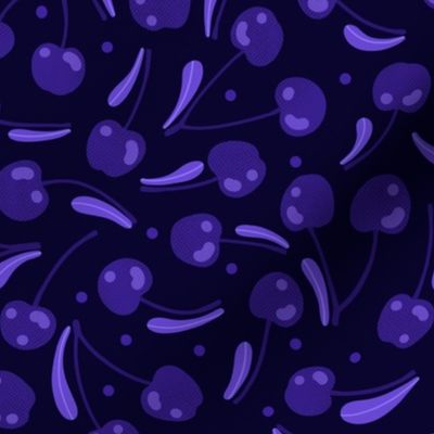 L Purple monochrome cherries with leaves on dark background 0037 C Non-Directional leaf cherry dots violet  navy