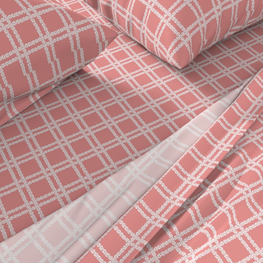 SMALL Hibiscus Floral Check - coral peach pink