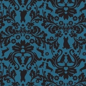 Doggie Damask Blue Black