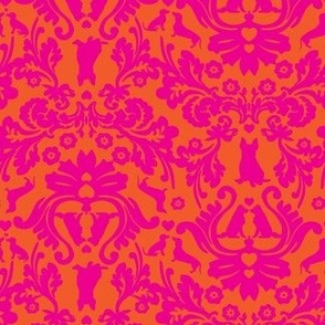 Doggie Damask Pink Orange