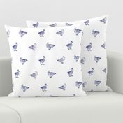 small - Three ducks - toile de jouy drawing style - navy blue on solid white FFFFFF