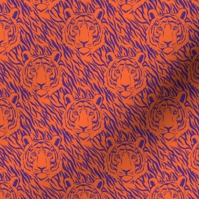 Medium Scale Tiger Faces and Stripes in Clemson Orange and Regalia Purple