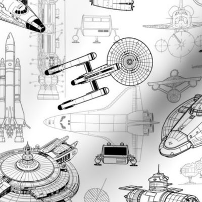 Medium Scale / Spacecraft Blueprint / Black on White Background