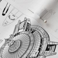 Medium Scale / Spacecraft Blueprint / Black on White Background