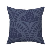 Denim Blue Iris Floral Scallop Block Print Large 