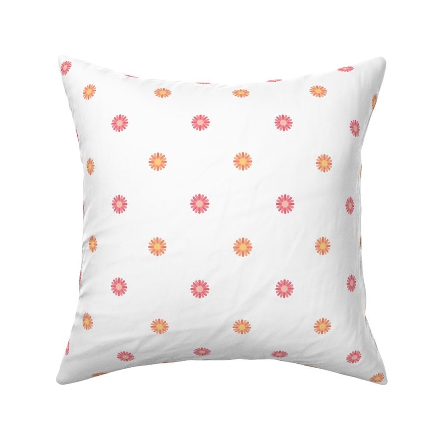 Tiny Daisies - Orange + Pink on Fresh White