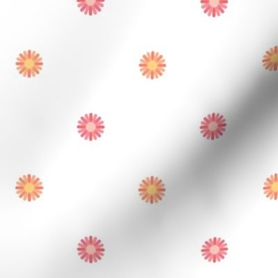 Tiny Daisies - Orange + Pink on Fresh White