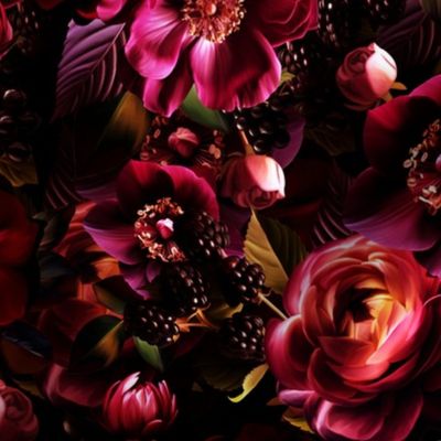 Small- Opulent Antique Baroque Maximalistic Flowers Romanticism - Gothic And Mystic Dramatic Glamour inspired Shiny Burgundy