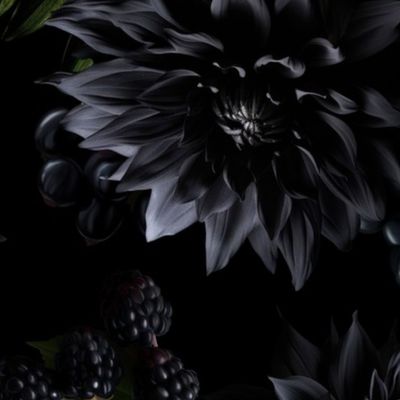 Large Dramatic Glamour Opulent Black Antique Baroque Luxury Dahlia Maximalistic Flowers Romanticism - Gothic And Mystic inspired 