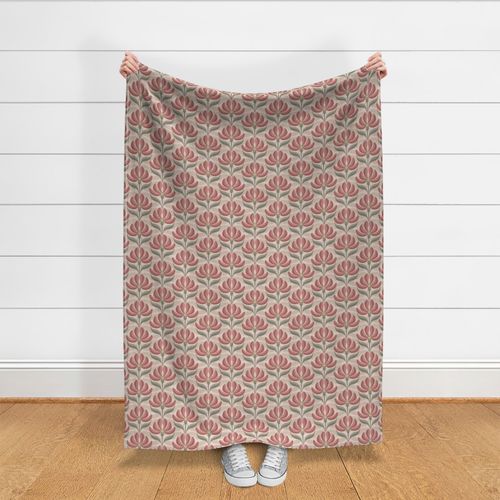 Retro Geometric Floral Pastel Puce Pink Sage Green Cream Small