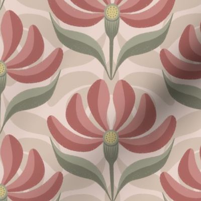 Retro Geometric Floral Pastel Puce Pink Sage Green Cream Small