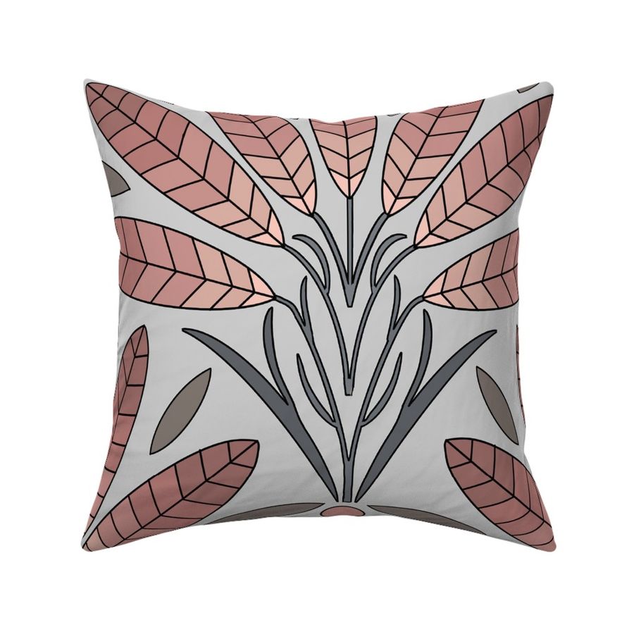 Botanical Art Deco Palm Trees in Pinks, Brown and Grays, Large Scale