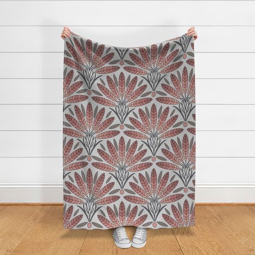 Botanical Art Deco Palm Trees in Pinks, Brown and Grays, Large Scale