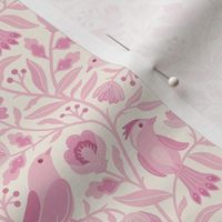 Sweet traditional floral with birds -  pinkcore - candy pink, and baby pink -  small