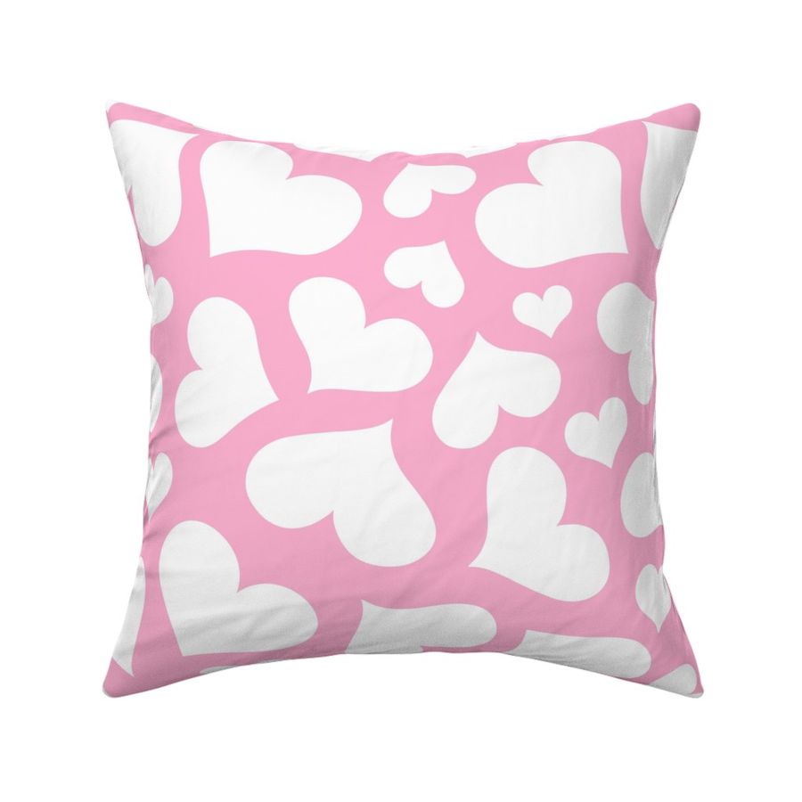 Cute White Hearts on Pink - Large Scale