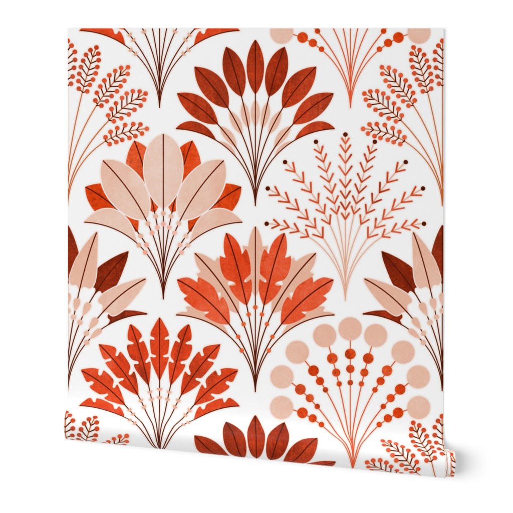 Art Deco Block Print Palms - Red Orange - Medium Scale