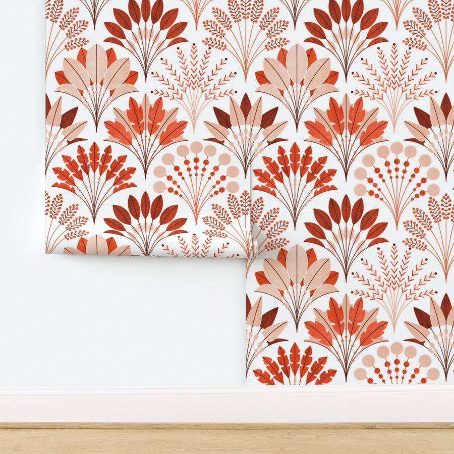 Art Deco Block Print Palms - Red Orange - Medium Scale