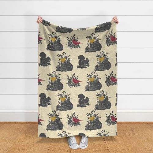 Whimsical Fall Forest Floor, Gray on Cream - 24-inch repeat