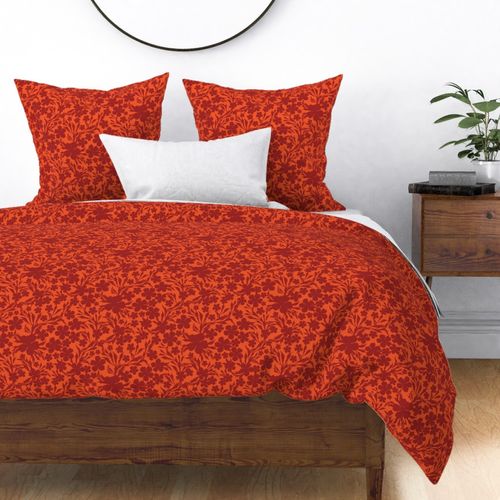 medium - Loose florals and branches with long leaves - scarlet smile crimson on red orange