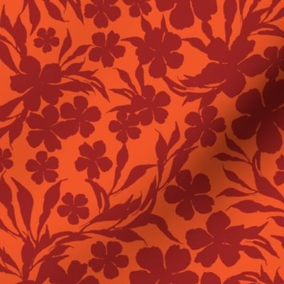 medium - Loose florals and branches with long leaves - scarlet smile crimson on red orange