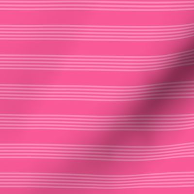 Small scale / Horizontal 5 thin pastel stripes on bright pink / Cool monochromatic light rose pale lines on rich deep jewel fuchsia / simple classic 60s 70s modern fun bold hot dark blender