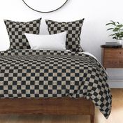 Checker Board Black and Tan Tile Print Dark and Moody Patchwork with Linen Texture Small Scale 