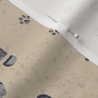 Small - Block Print Foot Prints & Dog or Cat Paw Prints on a Sandy Summer Beach – Pale Beige & Desert Sand Texture