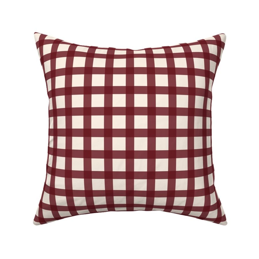 Gingham Plaid Burgundy  Check ,Autumn, Dark Red Plaid on Beige