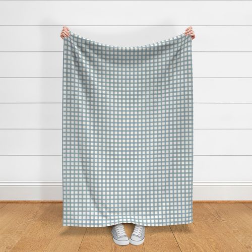 Gingham Plaid Dusty Blue Check, Autumn, Dusty Blue  Plaid on Beige Background 