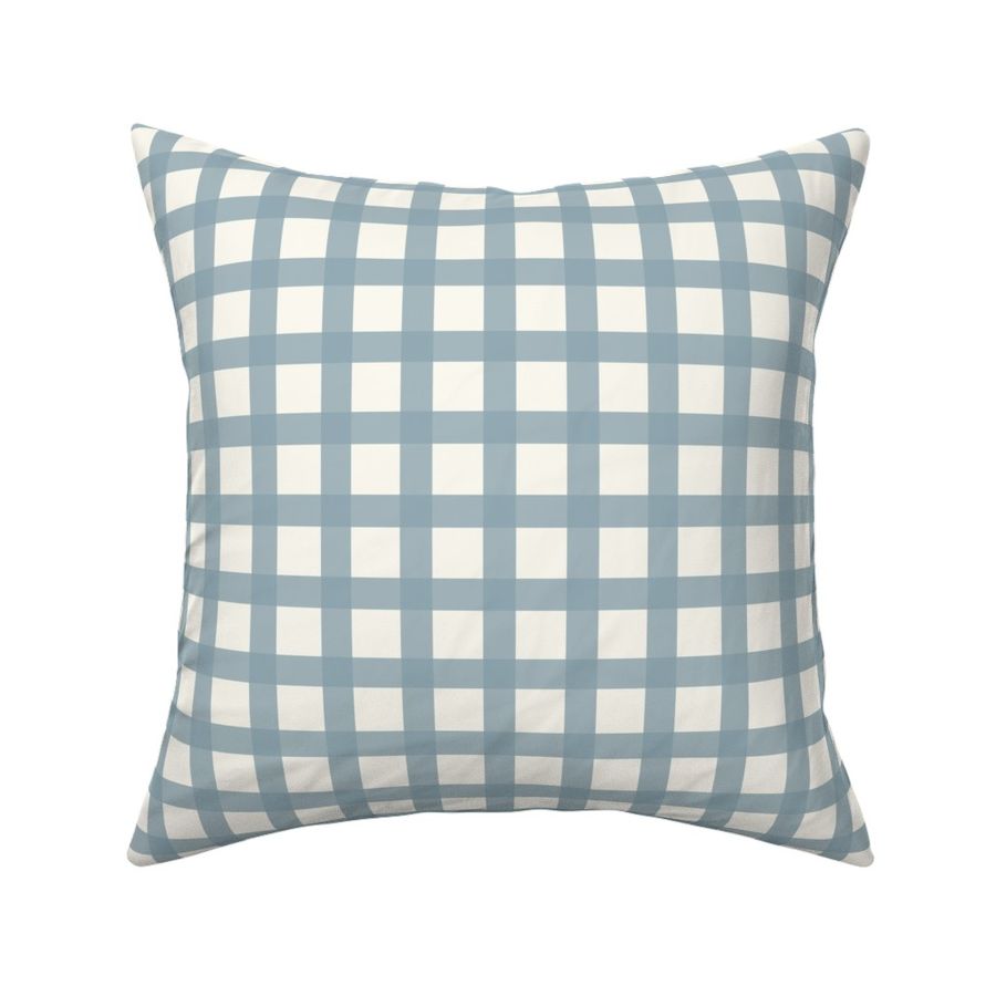 Gingham Plaid Dusty Blue Check, Autumn, Dusty Blue  Plaid on Beige Background 