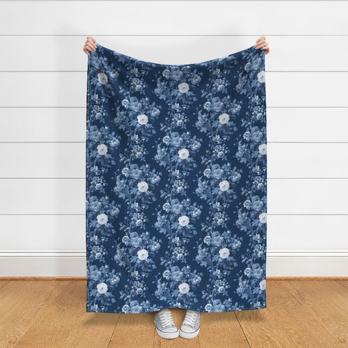 24" English Rose Floral Delft & Navy Blue by Audrey Jeanne