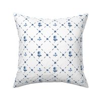 12" Diamond Quilt Stitched Blue Floral on White by Audrey Jeanne