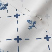 12" Diamond Quilt Stitched Blue Floral on White by Audrey Jeanne