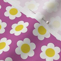 Extra Small 60s Flower Power Daisy - yellow and white on Crocus spring purple - retro floral - retro flowers - simple retro flower wallpaper