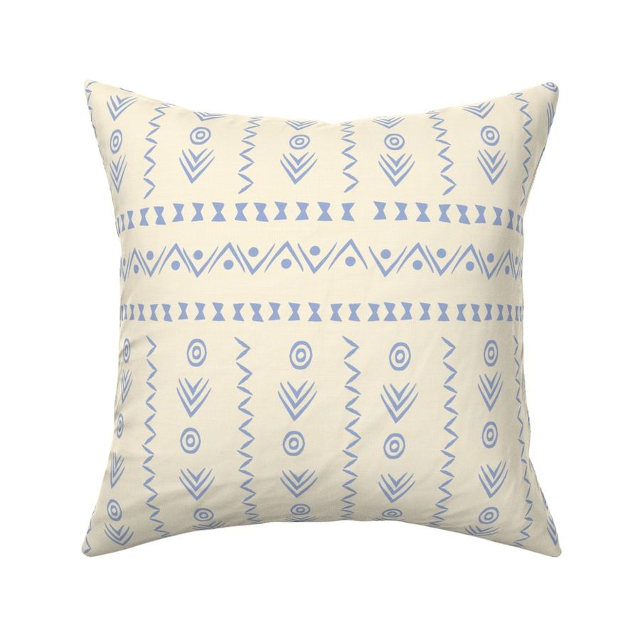 Tribal Boho - Mud cloth 2403051250 -cream - Light Blue - Baby Blue on Cream