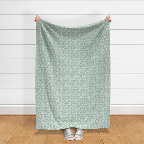 Cute Little White Owls Dandelion Flowers Woven Distressed Woodland Floral Baby Nursery Country Swaddle Pastel Green 