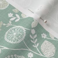 Cute Little White Owls Dandelion Flowers Woven Distressed Woodland Floral Baby Nursery Country Swaddle Pastel Green 