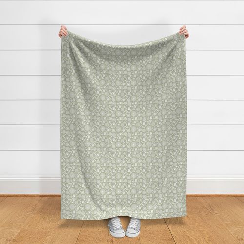 Cute Little White Owls Dandelion Flowers Woven Distressed Woodland Floral Baby Nursery Country Swaddle Pastel Khaki Green