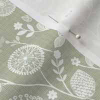 Cute Little White Owls Dandelion Flowers Woven Distressed Woodland Floral Baby Nursery Country Swaddle Pastel Khaki Green