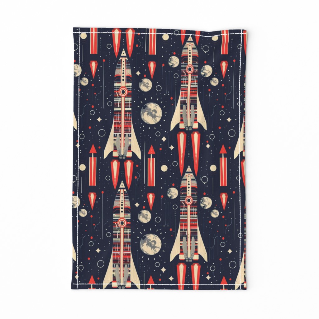 Retro Rockets Red White and Blue Mid Century Modern Space and Time Adventure