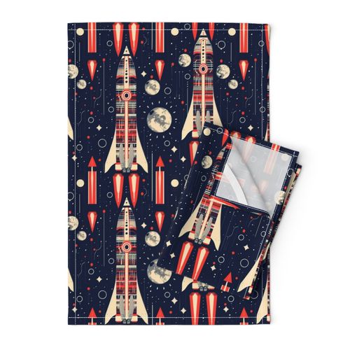 Retro Rockets Red White and Blue Mid Century Modern Space and Time Adventure