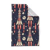 Retro Rockets Red White and Blue Mid Century Modern Space and Time Adventure