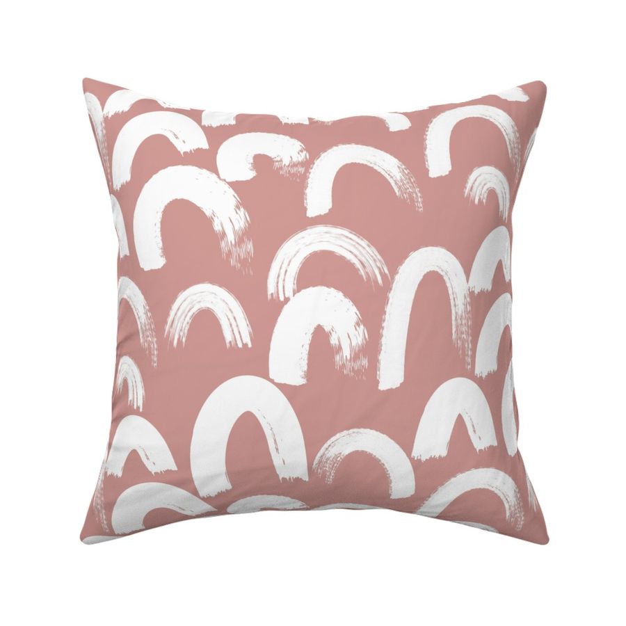 Powder Pink and White Arches - Abstract Hand Drawn Textured Paint  Curves Half Drop - Medium