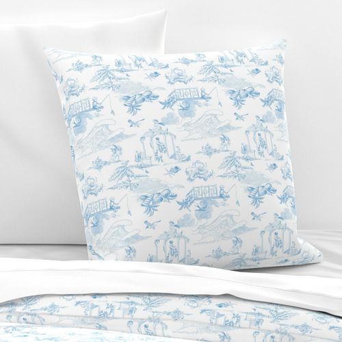 Preppy Chinoiserie Light Blue Beach Toile Pattern - Classic Coastal Seaside Scenes