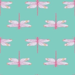 Dragonfly pink turqoise